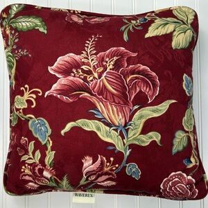 Waverly Pillow Floral Accent Throw Montague Jacobean Red Green Made in USA 15x15